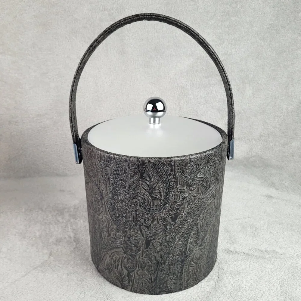 Kraftware Ice Bucket 3 Quart Insulated Retro Barware VTG Brown Embossed Paisley